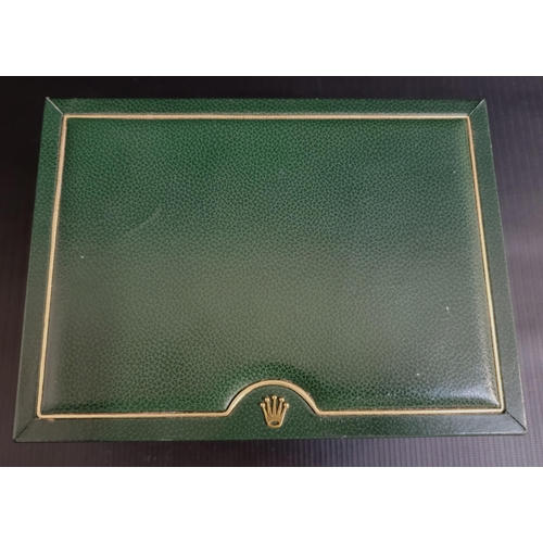 95 - GREEN ROLEX WATCH BOX
with suede lined interior complete with central watch holder, ref 70.00.01; to... 