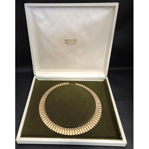 107 - NINE CARAT GOLD FRINGED NECKLACE
with textured detail, total weight approximately 19.3 grams, in fit... 