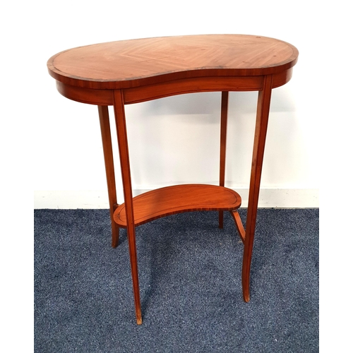 MAHOGANY AND ROSEWOOD CROSSBANDED KIDNEY SHAPED OCCASIONAL TABLE
standing on tapering supports united by a shaped undertier, 71.5cm x 61.5cm x 35cm