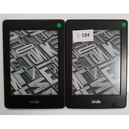 TWO AMAZON KINDLE PAPERWHITE E-READERS
comprising a Paperwhite 2 serial number 9017 2201 5054 02JC and a Paperwhite serial number B024 1502 2482 0NNJ (2)
Note: marks to one 
Note: It is the buyer's responsibility to make all necessary checks prior to bidding to establish if the device is blacklisted/ blocked/ reported lost. Any checks made by Mulberry Bank Auctions will be detailed in the description. Please Note - No refunds will be given if a unit is sold and is subsequently discovered to be blacklisted or blocked etc.