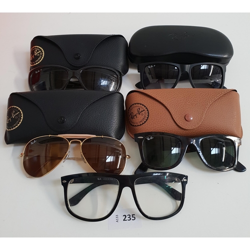 FOUR PAIRS OF RAYBAN SUNGLASSES with one pair of RayBan glasses