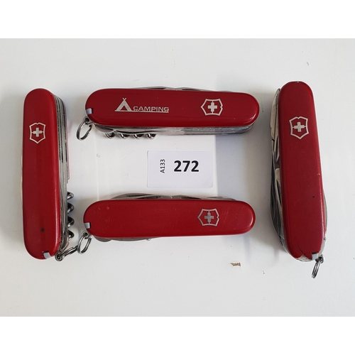 FOUR VICTRINOX SWISS ARMS KNIVES
of various sizes; (4). 
Note: you must be over 18 years of age to bid on this lot.