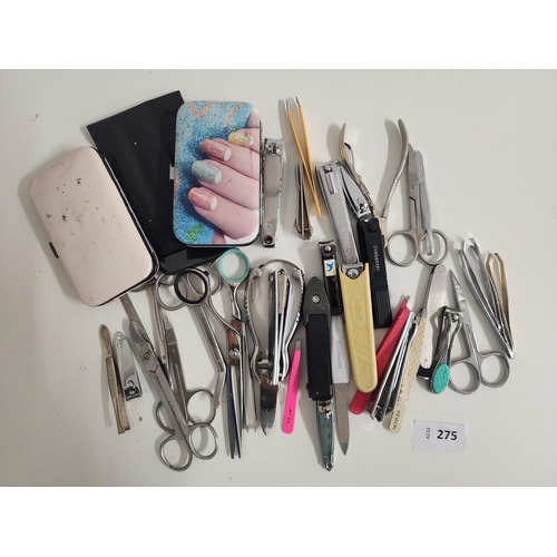SELECTION OF NAIL CARE INSTRUMENTS, TWEEZERS, SCISSORS
some in cases 
Note: You must be over the age of 18 to bid on this lot.