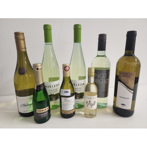 280 - SELECTION OF WINE 
comprising two Aveleda Fonte (750ml, 9.5%), Castellore Pinot Grigio (750ml, 11.5%... 