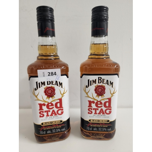 284 - TWO BOTTLES OF JIM BEAN RED STAG BLACK CHERRY LIQUEUR 
(700ml, 32.5% each)
Note: You must be over th... 