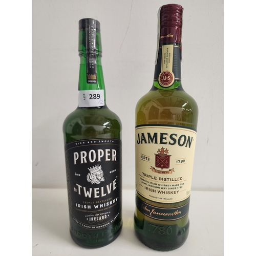TWO BOTTLES OF WHISKEY
comprising Proper Twelve Irish whiskey (700ml, 40%) and Jameson Irish whiskey (1L, 40%)
Note: You must be over the age of 18 to bid on this lot.