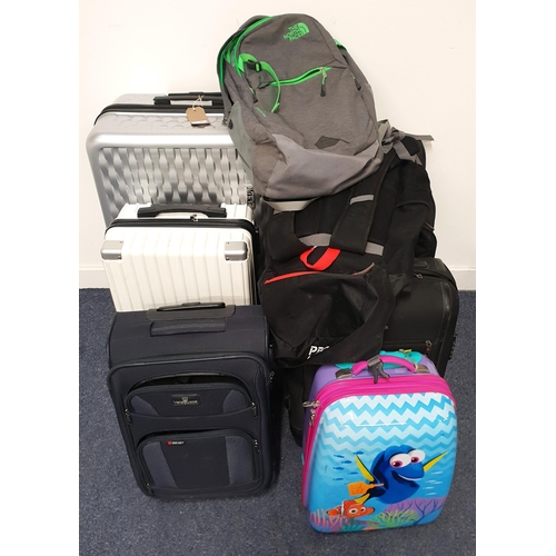 63 - SELECTION OF SEVEN SUITCASES AND TWO RUCKSACKS
including Rock, Leader Polo, Samsonite and North Face... 