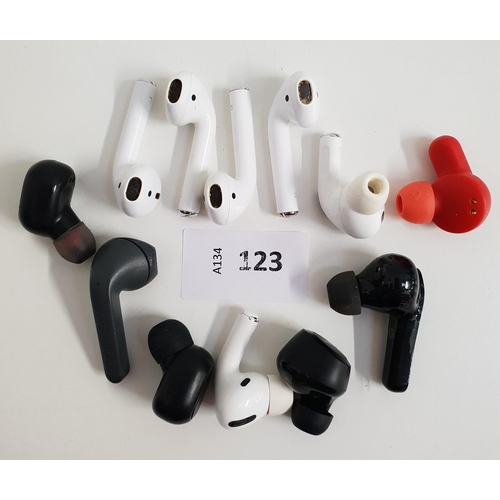 123 - SELECTION OF LOOSE EARBUDS
including Apple, Skullcandy and Belkin (12)