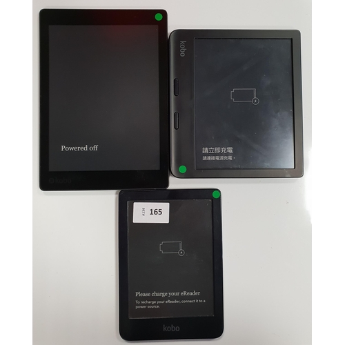 THREE KOBO E-READERS
comprising a Clara HD serial number N249940416852, a 
Libra 2 serial number N4182B3165952 and a Aura One serial number N7096C0045218 (3)
Note: It is the buyer's responsibility to make all necessary checks prior to bidding to establish if the device is blacklisted/ blocked/ reported lost. Any checks made by Mulberry Bank Auctions will be detailed in the description. Please Note - No refunds will be given if a unit is sold and is subsequently discovered to be blacklisted or blocked etc.