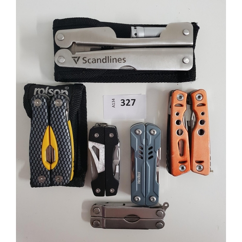 327 - SIX MULTI-TOOLS
including Gerber and Milestone Camping
Note: You must be over the age of 18 to bid o... 