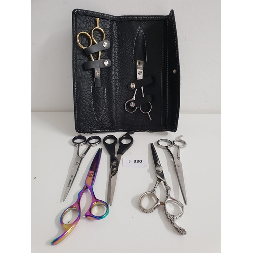 330 - SEVEN PAIRS OF HAIRDRESSERS SCISSORS