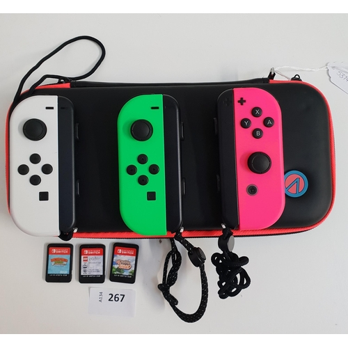 THREE NINTENDO SWITCH GAMES
comprising New Pokemon Snap, Harry Potter Collection and Donkey Kong Country Tropical Freeze with three Joy-Con controllers, all in a Switch protective case