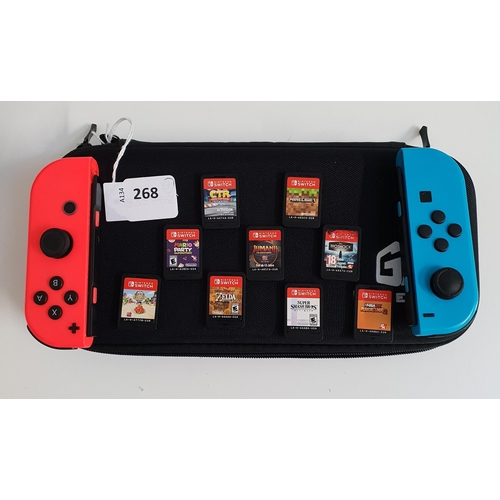 NINE NINTENDO SWITCH GAMES 
comprising The Legend of Zelda Breath of Wind, Mario Party Superstars, Crash Team Racing Nitro Fuelled, Minecraft, Road Trip Deluxe Edition, BioShock, Super Smash Bros Ultimate, NBA 2K PlayGround 2 and Jumanji with two Joy-Con controllers all in a Switch protective case