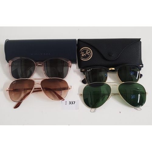 337 - THREE PAIRS OF RAY-BAN SUNGLASSES
one pair in case; and a pair of prescription lens Warby Parker sun... 