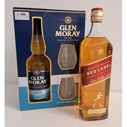 346 - TWO BOTTLES OF WHISKY
comprising a presentation set of Glen Moray Speyside Single Malt Scotch Whisky... 