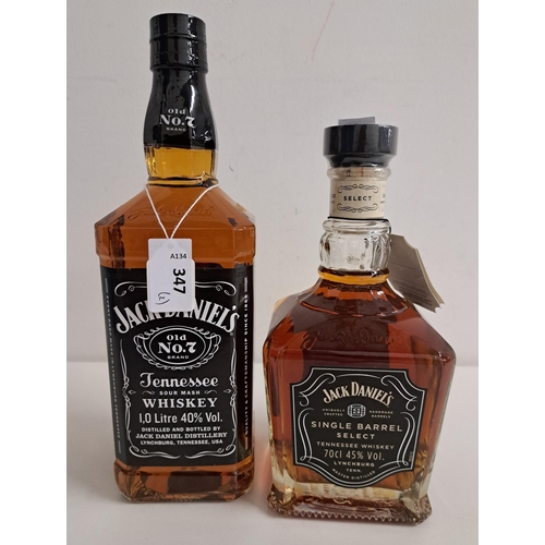 TWO BOTTLES OF JACK DANIELS' TENNESSEE WHISKEY
comprising a bottle of Single Barrel Select (70cl and 40%); and a bottle of standard Jack Daniel's (1L and 40%)
Note: You must be over the age of 18 to bid on this lot.