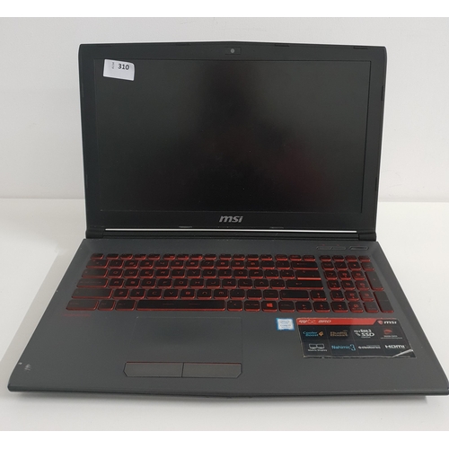 MSI GV62 8RD GAMING LAPTOP
Model MS-16JF - Intel Core i7 8th Gen - Wiped 
Note: general wear to top 
Note: It is the buyer's responsibility to make all necessary checks prior to bidding to establish if the device is blacklisted/ blocked/ reported lost. Any checks made by Mulberry Bank Auctions will be detailed in the description. Please Note - No refunds will be given if a unit is sold and is subsequently discovered to be blacklisted or blocked etc.
