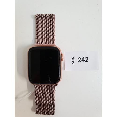 APPLE WATCH SERIES 5
40mm case; model A2092; S/N G99ZQXAQCMLTJ; Apple Account Locked 
Note; Cracked Screen
Note: It is the buyer's responsibility to make all necessary checks prior to bidding to establish if the device is blacklisted/ blocked/ reported lost. Any checks made by Mulberry Bank Auctions will be detailed in the description. Please Note - No refunds will be given if a unit is sold and is subsequently discovered to be blacklisted or blocked etc.
