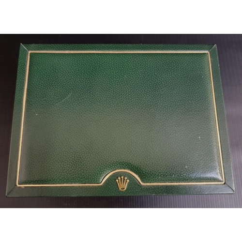 61 - GREEN ROLEX WATCH BOX
with suede lined interior complete with central watch holder, ref 70.00.01; to... 