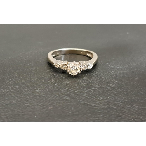 GRADUATED DIAMOND FIVE STONE RING
the raised central round brilliant cut diamond approximately 0.4cts, flanked by two smaller diamonds to each side, in all the diamonds totalling approximately 0.6cts, on fourteen carat white gold shank, ring size M and 3 grams