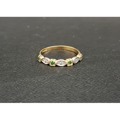 EMERALD AND DIAMOND HALF ETERNITY RING
with alternating round cut emeralds in square setting and double diamonds in marquise settings, on nine carat gold shank, ring size N-O