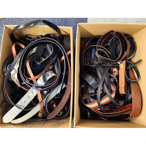 64 - TWO BOXES OF LADIES AND GENTS BELTS