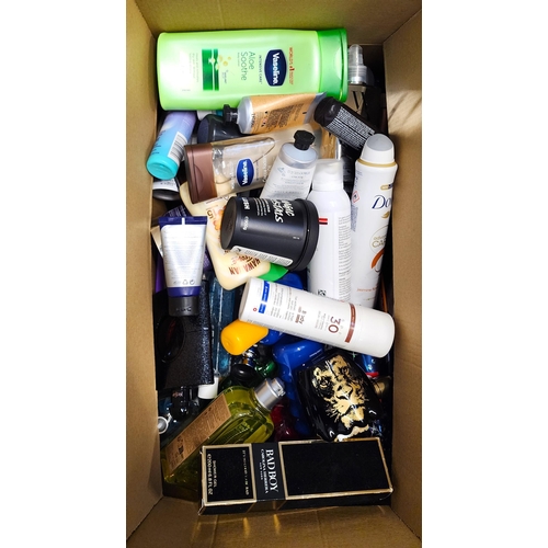 75 - ONE BOX OF COSMETIC AND TOILETRY ITEMS
including L'Occitane, Carolina Herrera, Clinique, Maybelene, ... 