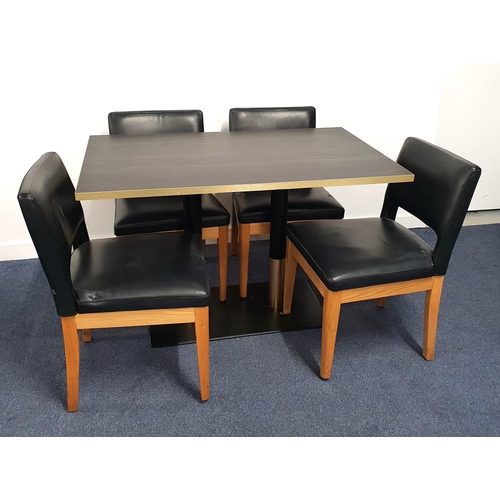 341 - BLACK ASH EFFECT TABLE AND FOUR CHAIRS
the table with a rectangular top and brass effect edge on tur... 