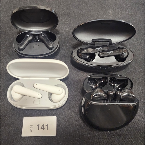 141 - FOUR PAIRS OF EARBUDS IN CHARGING CASES
comprising Huawei, Soundcore and Belkin