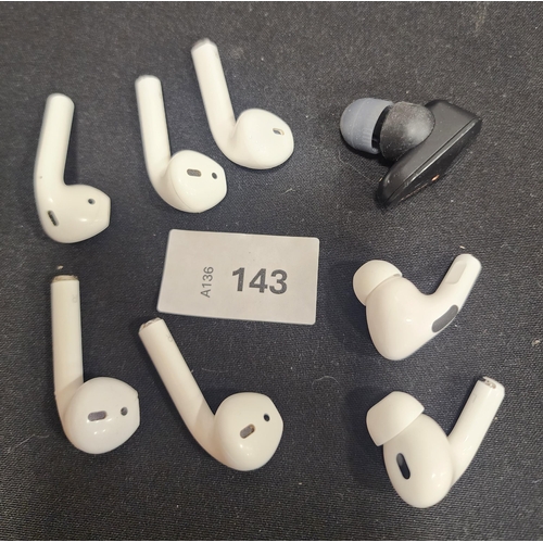 143 - SELECTION OF LOOSE EARBUDS
including Apple, Sony (8)