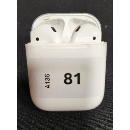 81 - PAIR OF APPLE AIRPODS 2ND GENERATION
in Lightning charging case
Note: scratches and small dents to c... 