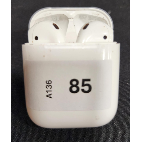 85 - PAIR OF APPLE AIRPODS 
in Lightning charging case
Note: earbuds model numbers not visible and some d... 