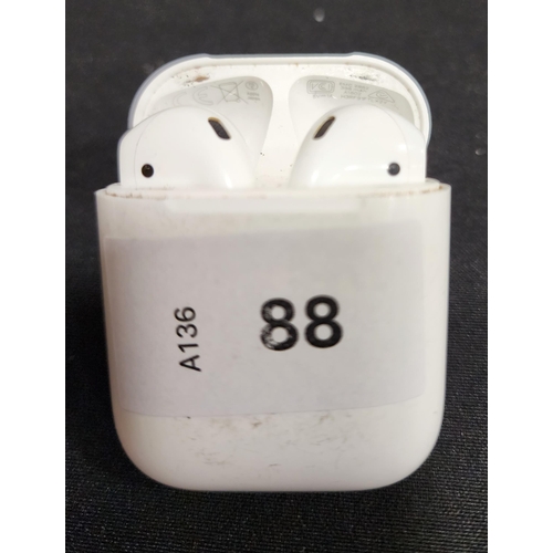 88 - PAIR OF APPLE AIRPODS 
in Lightning charging case
Note: earbuds model numbers not visible and surfac... 