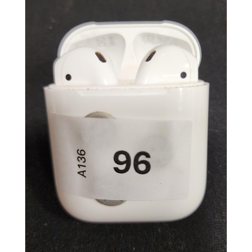 96 - PAIR OF APPLE AIRPODS 2ND GENERATION
in Lightning charging case
Note: stickers to back and front of ... 