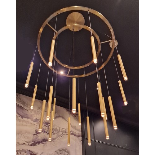 372 - BRASS CEILING PENDANT LIGHT
with two circular suspension rings and eighteen pendant drops with brass... 