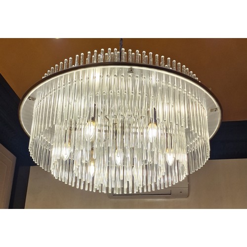 374 - UNUSUAL CIRCULAR CHANDELIER CEILING LIGHT
with a pierced Perspex mount with two hundred and eighteen... 