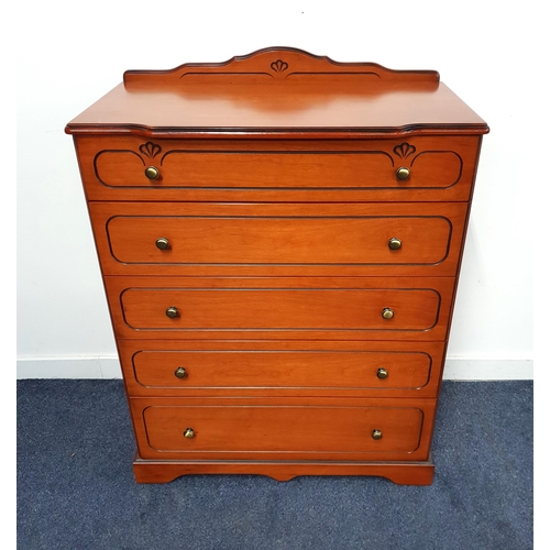 260 - LARGE CHERRY VENEER CHEST OF DRAWERS
with a shaped raised back above five graduated drawers with car... 