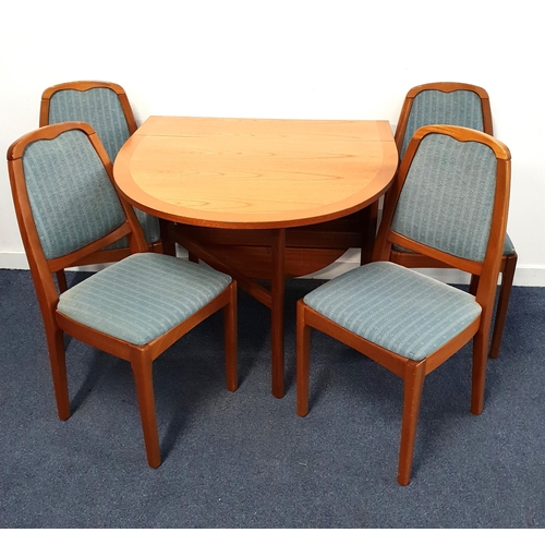 264 - NATHAN TEAK GATE LEG DINING TABLE AND FOUR CHAIRS
the table with shaped drop flaps, 91cm wide, toget... 