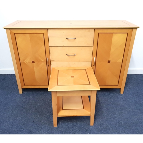 287 - ASH AND INLAID SIDE CABINET
with a rectangular top above four central drawers flanked by a pair of c... 