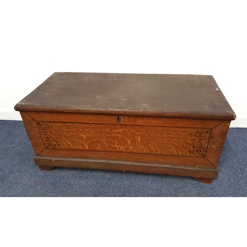 VICTORIAN PINE BLANKET BOX
with a rectangular lift up lid opening to reveal a candle box, with side carry handles, 47.5cm x 107cm x 50.5cm