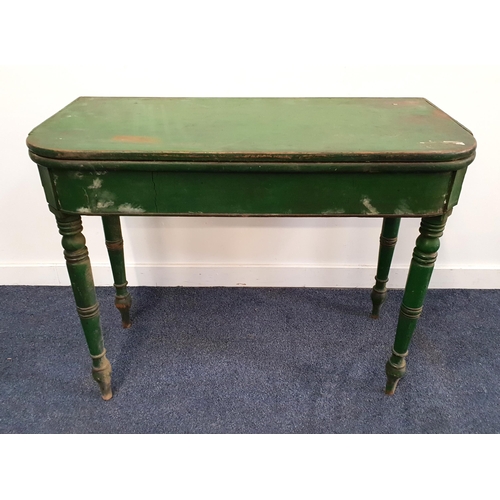 296 - VICTORIAN PAINTED MAHOGANY OCCASIONAL TABLE
with a fold over D shaped top, now fixed shut, standing ... 