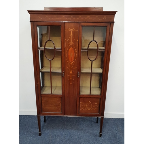 313 - EDWARDIAN MAHOGANY AND INLAID DISPLAY CABINET
with a central panel inlaid with a bow, flowers and hu... 