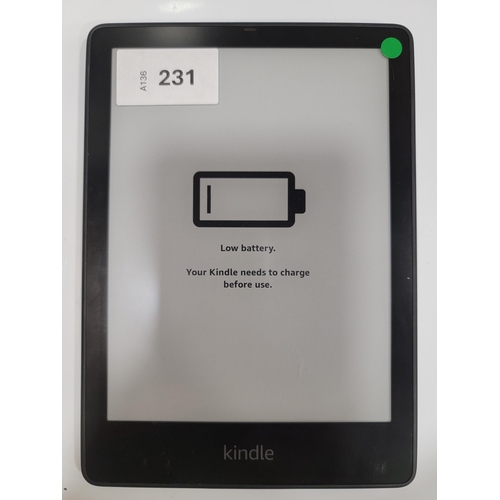 231 - AMAZON KINDLE PAPERWHITE 5 E-READER
serial number G001 LG13 3252 01QK 
Note: small scratches to fron... 