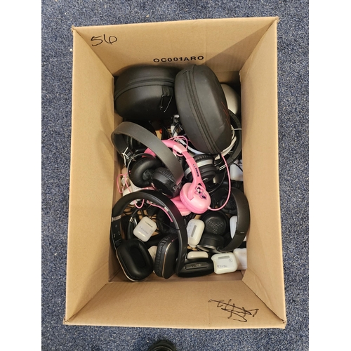 56 - ONE BOX OF HEADPHONES
including in-ear, on-ear and ear buds, brands include Sony and JBL