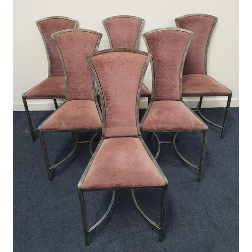 SET OF SIX TOM FAULKNER STEEL CAPRICORN DINING CHAIRS
with a shaped padded back and seat, on plain supports united by a stretcher (6)
