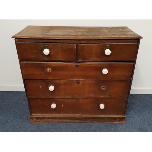 VICTORIAN MAHOGANY CHEST OF DRAWERS
with a moulded top above two short and three long graduated drawers, standing on a plinth base, 99cm x 111cm x 48cm