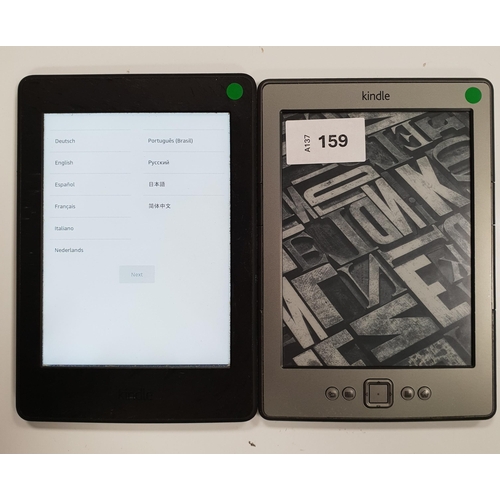 TWO AMAZON KINDLE E-READERS
comprising a Paperwhite 3, serial number G090 G105 8235 09TE; and a No Touch Silver, serial number B00E 1501 1435 13JP (2)
Note: It is the buyer's responsibility to make all necessary checks prior to bidding to establish if the device is blacklisted/ blocked/ reported lost. Any checks made by Mulberry Bank Auctions will be detailed in the description. Please Note - No refunds will be given if a unit is sold and is subsequently discovered to be blacklisted or blocked etc.