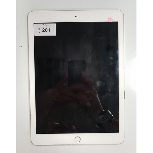 APPLE IPAD 6TH GENERATION - A1893 - WIFI 
serial number GG7Y32T2JF8K. Apple account locked. The back and sides require cleaning.
Note: It is the buyer's responsibility to make all necessary checks prior to bidding to establish if the device is blacklisted/ blocked/ reported lost. Any checks made by Mulberry Bank Auctions will be detailed in the description. Please Note - No refunds will be given if a unit is sold and is subsequently discovered to be blacklisted or blocked etc.