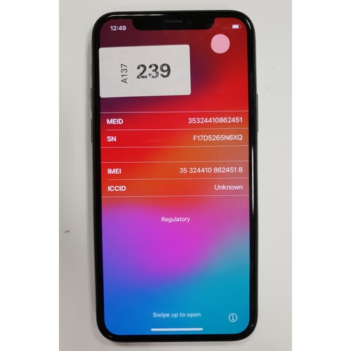 APPLE IPHONE 11 PRO
IMEI 353244108624518. Apple Account locked. 
Note: It is the buyer's responsibility to make all necessary checks prior to bidding to establish if the device is blacklisted/ blocked/ reported lost. Any checks made by Mulberry Bank Auctions will be detailed in the description. Please Note - No refunds will be given if a unit is sold and is subsequently discovered to be blacklisted or blocked etc.