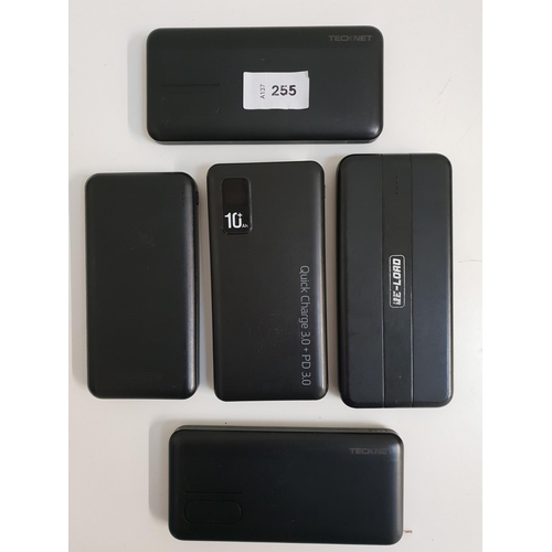 255 - SELECTION OF FIVE POWERBANKS
including Tecknet